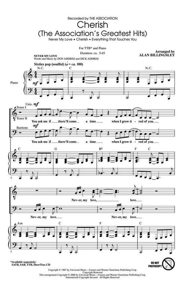 Cherish (The Association's Greatest Hits)&nbsp;&nbsp;TTB&nbsp;&nbsp;Chorpartitur