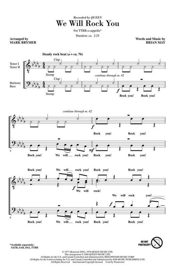 We Will Rock You  for male choir a cappella  choral score