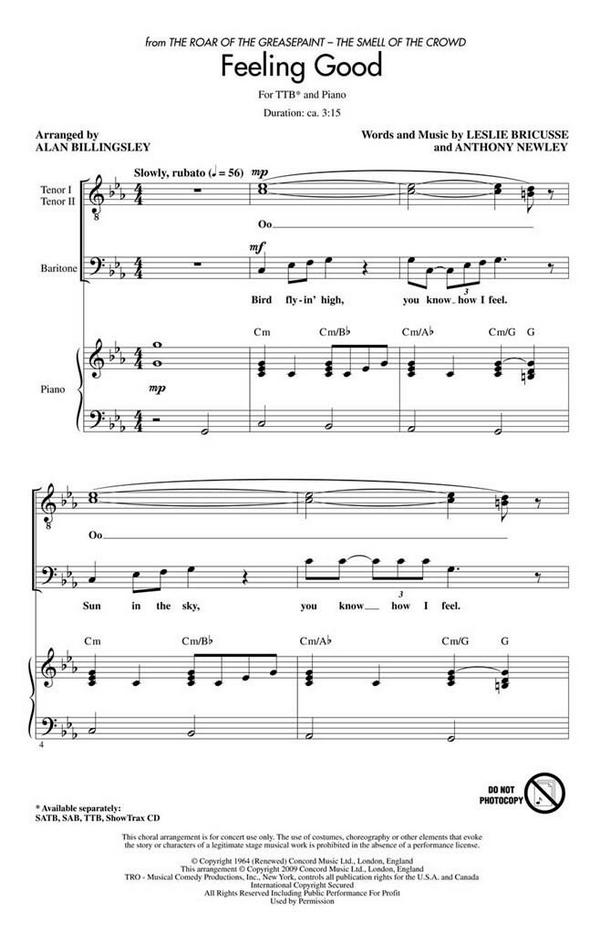 Anthony Newley_Leslie Bricusse, Feeling Good&nbsp;&nbsp;TTB&nbsp;&nbsp;Chorpartitur