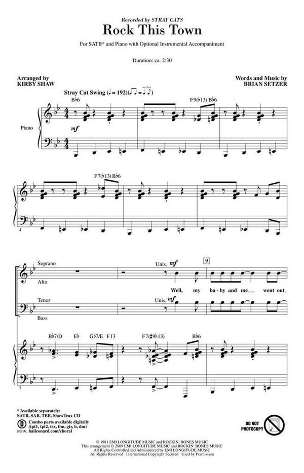 Brian Setzer, Rock This Town&nbsp;&nbsp;SATB&nbsp;&nbsp;Chorpartitur