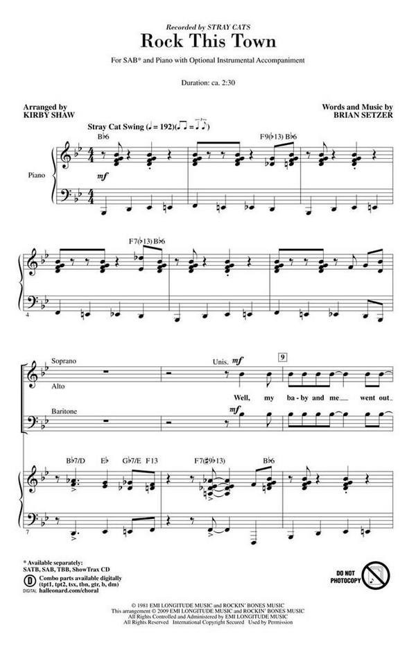 Brian Setzer, Rock This Town&nbsp;&nbsp;SAB&nbsp;&nbsp;Chorpartitur