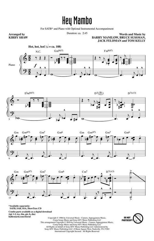 Barry Manilow, Hey Mambo&nbsp;&nbsp;SATB&nbsp;&nbsp;Chorpartitur