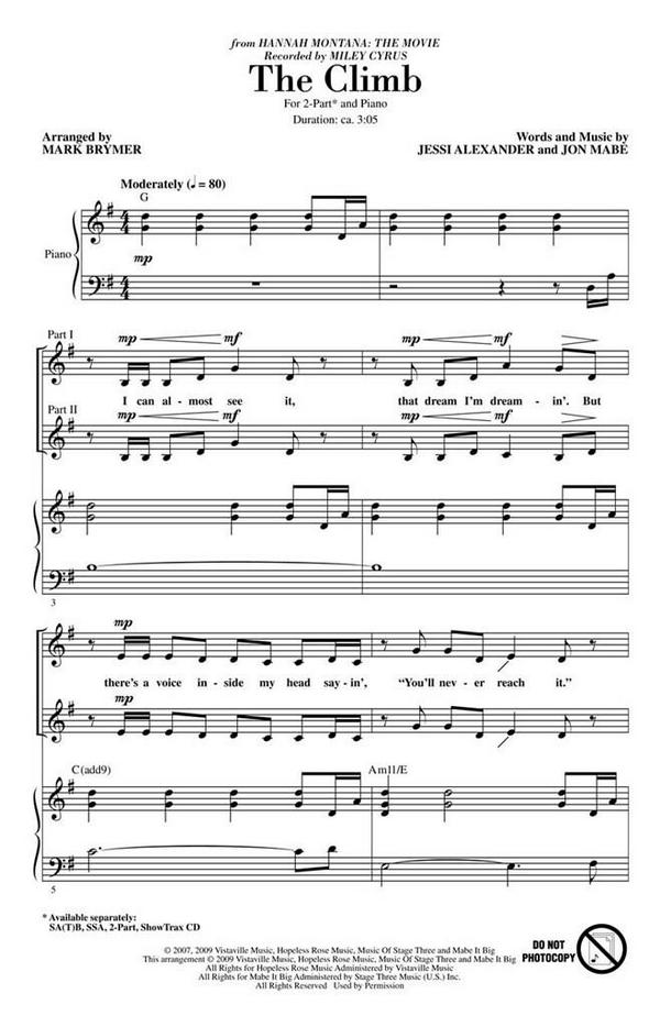 The Climb  for female choir (SA) and piano  choral score