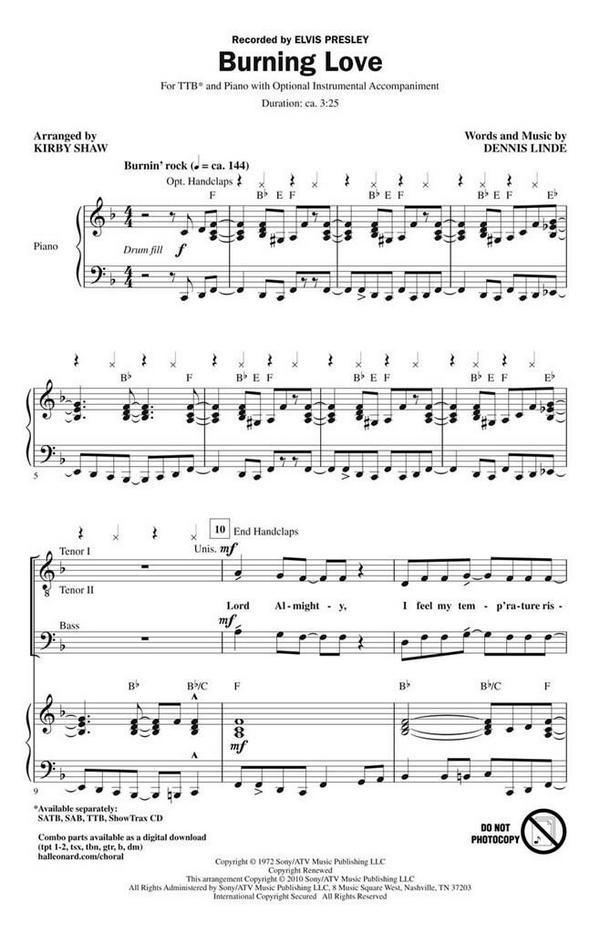 Burning Love&nbsp;&nbsp;TTB&nbsp;&nbsp;Chorpartitur