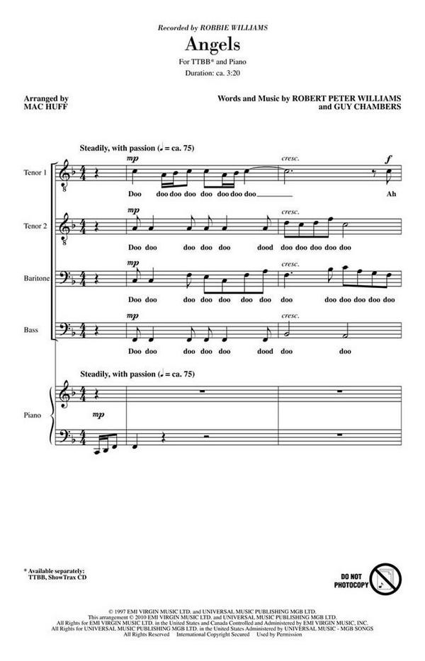 Angels&nbsp;&nbsp;TTBB and Piano&nbsp;&nbsp;Chorpartitur