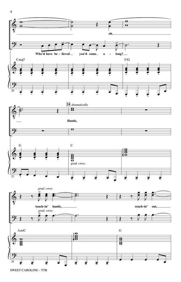 Sweet Caroline  for male choir (TTB) and piano  score