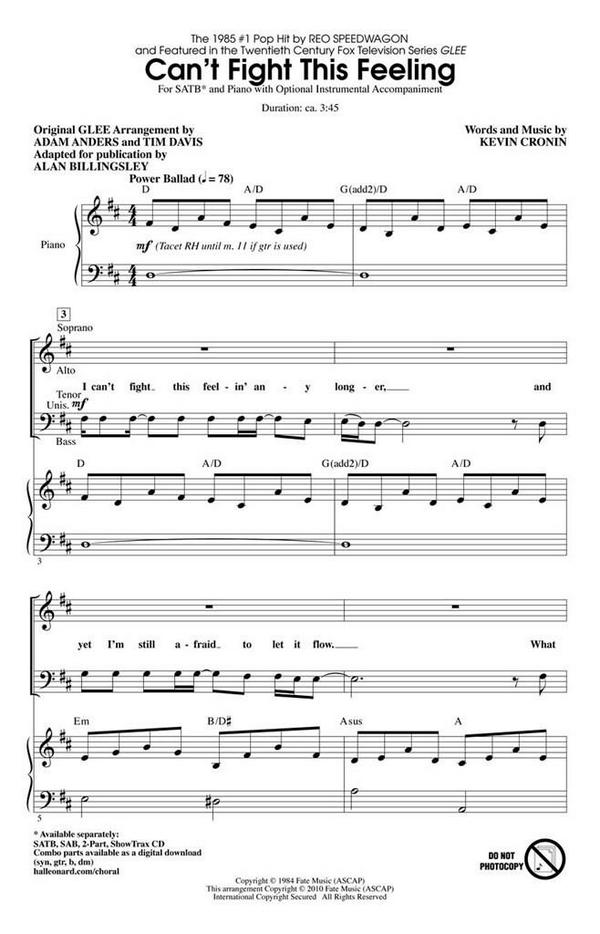 Can't Fight This Feeling&nbsp;&nbsp;Vocal&nbsp;&nbsp;Chorpartitur