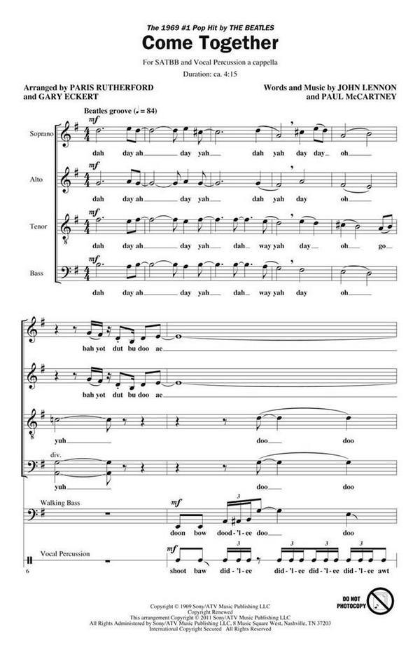 Come Together&nbsp;&nbsp;for mixed choir (SATBB) a cappella&nbsp;&nbsp;choral score