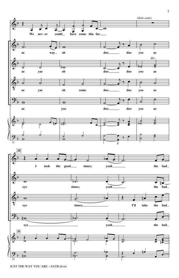 Just The Way You Are&nbsp;&nbsp;for mixed choir divisi and piano&nbsp;&nbsp;choral score