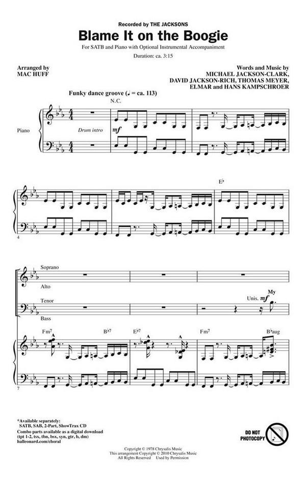 Blame It On The Boogie&nbsp;&nbsp;SATB&nbsp;&nbsp;Chorpartitur
