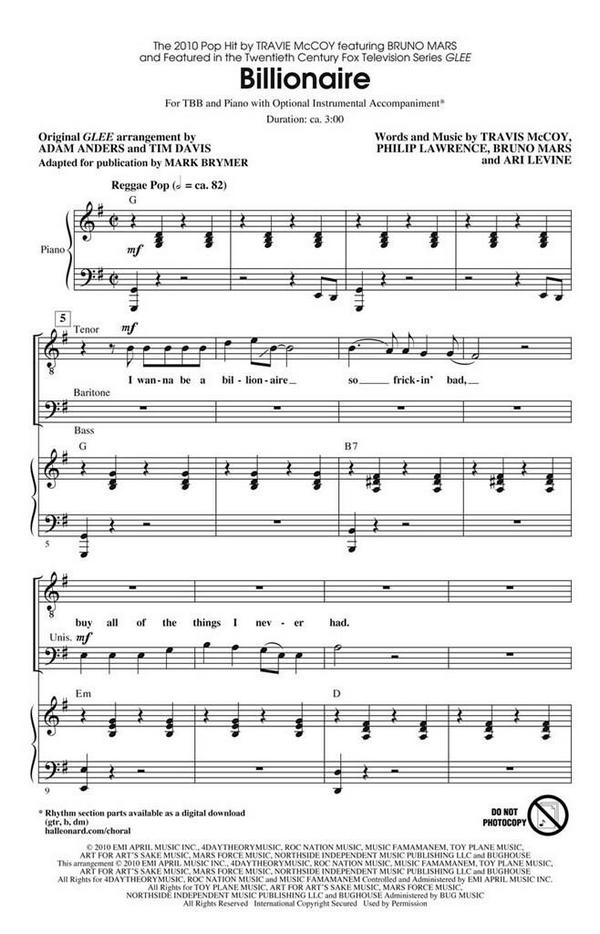 Ari Levine_Bruno Mars_Philip Lawrence_Travie McCoy, Billionaire&nbsp;&nbsp;Chor&nbsp;&nbsp;CD