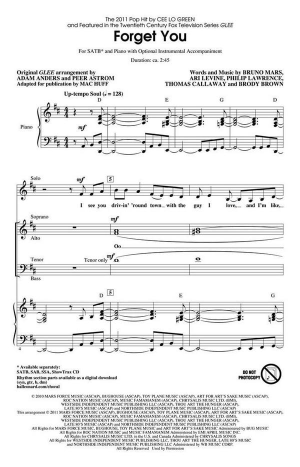 Ari Levine_Brody Brown_Bruno Mars_Philip Lawrence_Thomas Callaway, For&nbsp;&nbsp;Chor&nbsp;&nbsp;CD