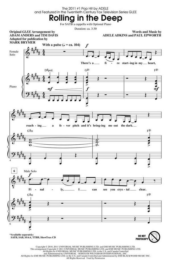 Adele Adkins_Paul Epworth, Rolling In The Deep (Brymer) - SATB&nbsp;&nbsp;SATB and Piano&nbsp;&nbsp;Chorpartitur