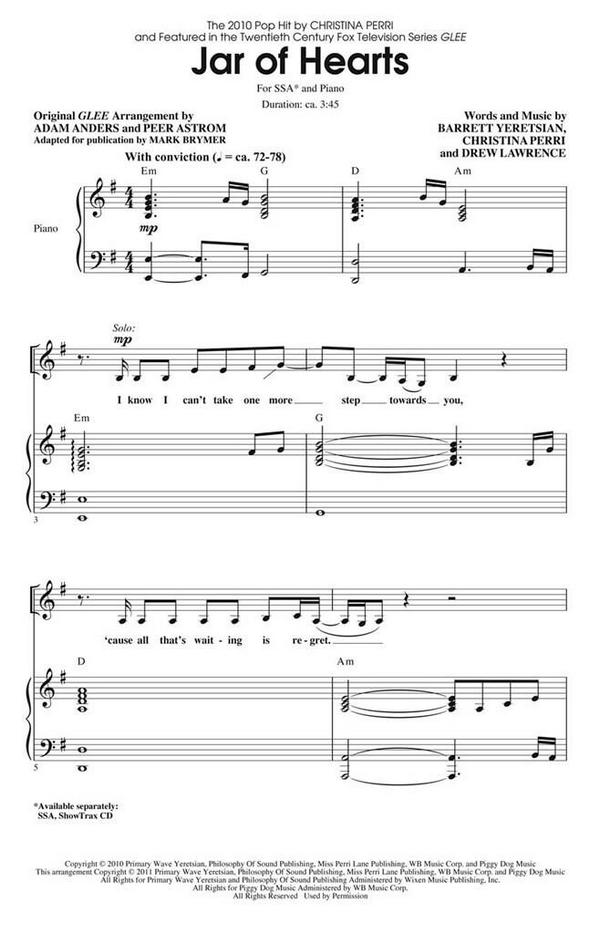 Barrett Yeretsian_Christina Perri_Drew Lawrence, Jar of Hearts&nbsp;&nbsp;Chor&nbsp;&nbsp;CD