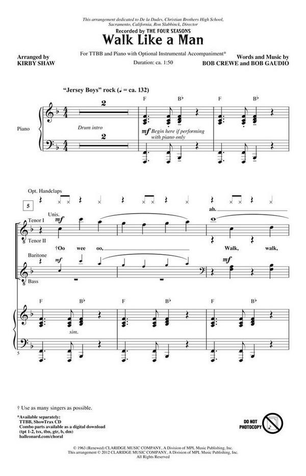 Bob Crewe_Bob Gaudio, Walk Like a Man&nbsp;&nbsp;TTBB&nbsp;&nbsp;Chorpartitur
