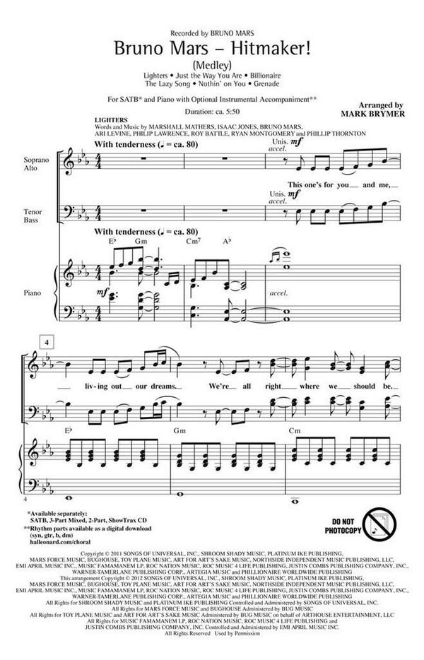Bruno Mars - Hitmaker!&nbsp;&nbsp;SATB&nbsp;&nbsp;Chorpartitur