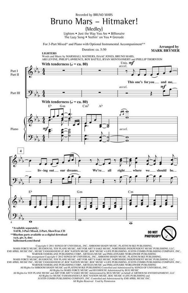 Bruno Mars - Hitmaker!&nbsp;&nbsp;3-Part Choir&nbsp;&nbsp;Chorpartitur