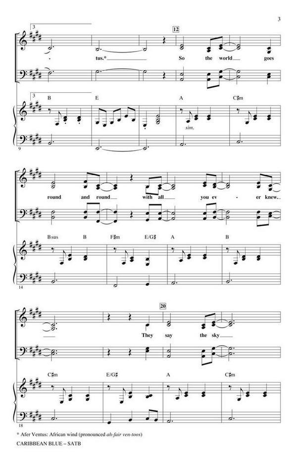 Caribbean Blue&nbsp;&nbsp;for mixed choir and piano&nbsp;&nbsp;choral score