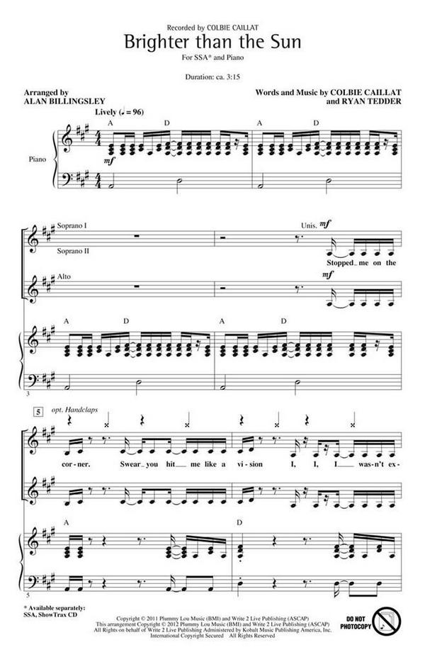 Brighter Than the Sun&nbsp;&nbsp;SSA&nbsp;&nbsp;Chorpartitur