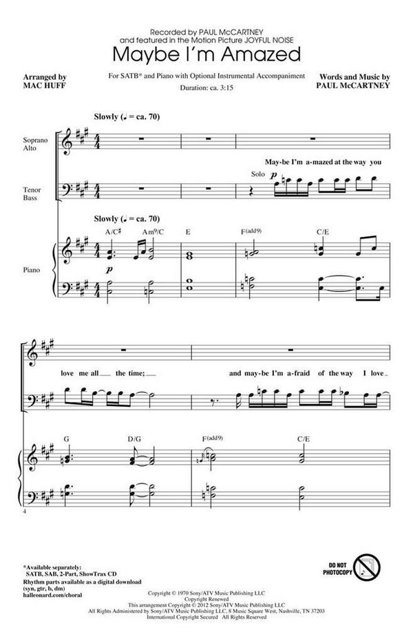 Maybe I'm amazed&nbsp;&nbsp;for mixed chorus and piano&nbsp;&nbsp;score