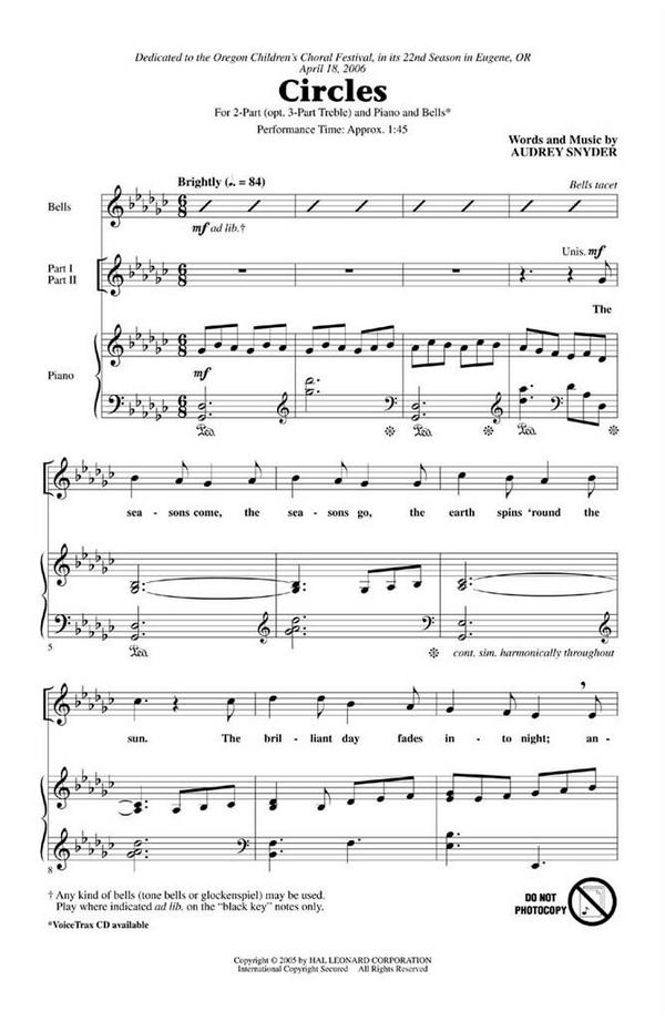 Audrey Snyder, Circles&nbsp;&nbsp;2- or 3-Part Choir and Piano&nbsp;&nbsp;Chorpartitur