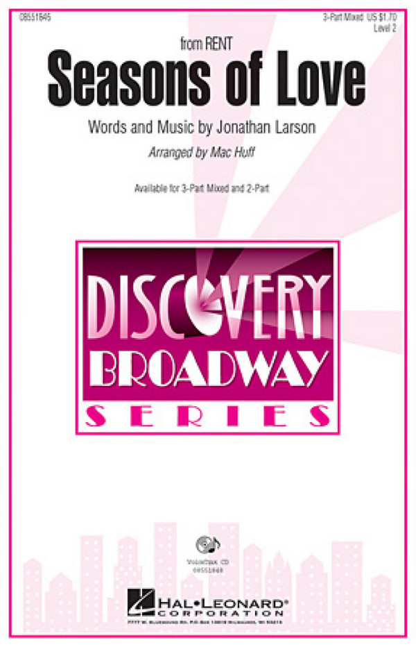 Seasons of Love&nbsp;&nbsp;for 3-part mixed chorus and piano&nbsp;&nbsp;chorus score