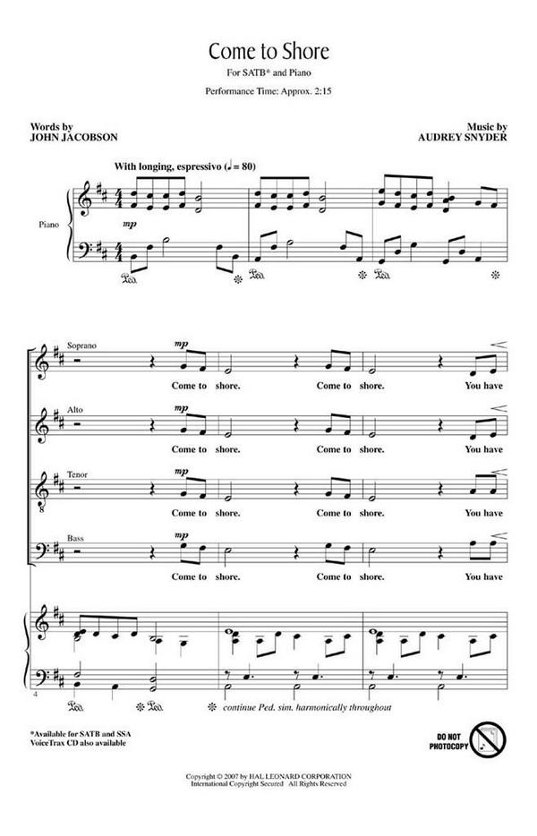 Audrey Snyder_John Jacobson, Come to Shore&nbsp;&nbsp;SATB&nbsp;&nbsp;Chorpartitur