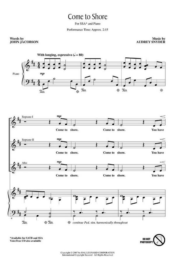 Audrey Snyder_John Jacobson, Come to Shore&nbsp;&nbsp;SSA&nbsp;&nbsp;Chorpartitur