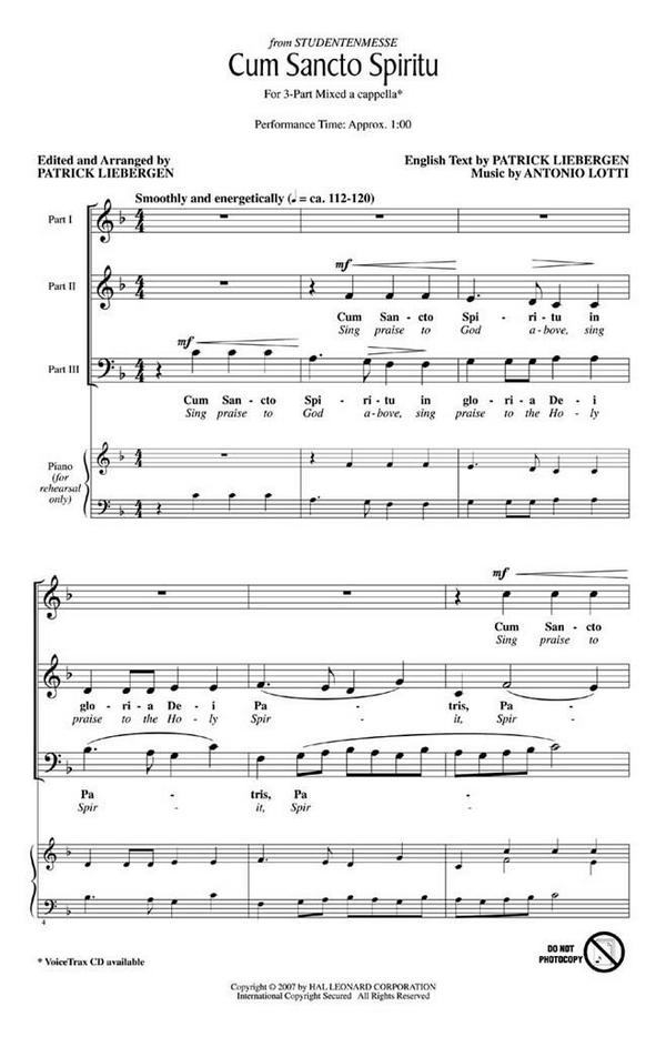 Antonio Lotti, Cum Sancto Spiritu&nbsp;&nbsp;3-Part Choir&nbsp;&nbsp;Chorpartitur