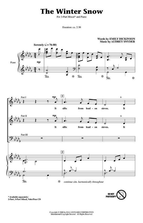 Audrey Snyder, The Winter Snow&nbsp;&nbsp;3-Part Choir&nbsp;&nbsp;Chorpartitur