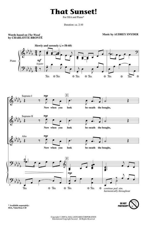 Audrey Snyder, That Sunset!&nbsp;&nbsp;SSA and Piano&nbsp;&nbsp;Chorpartitur