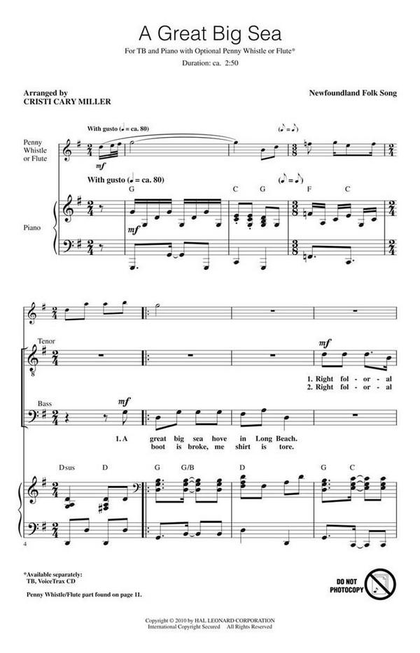A Great Big Sea&nbsp;&nbsp;TB and Piano&nbsp;&nbsp;Chorpartitur