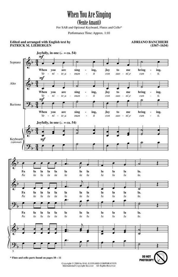 Adriano Banchieri, When You Are Singing Venite Amanti&nbsp;&nbsp;SAB&nbsp;&nbsp;Chorpartitur