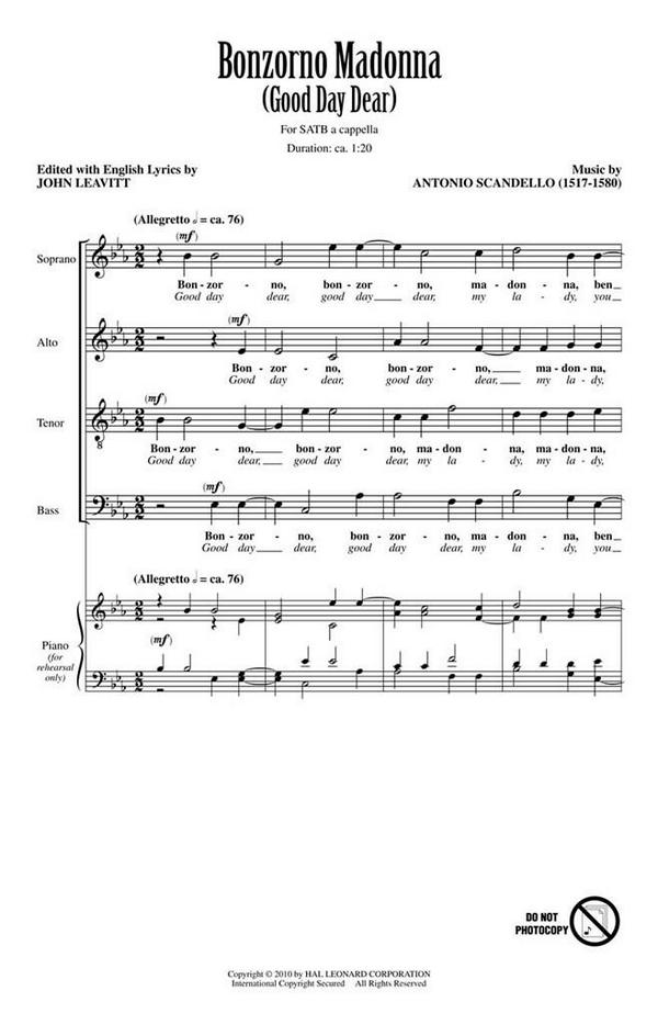 Antonio Scandello, Bonzorno Madonna&nbsp;&nbsp;SATB a Cappella&nbsp;&nbsp;Chorpartitur