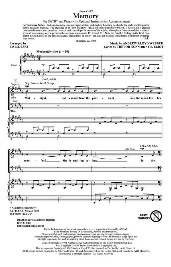 Andrew Lloyd Webber, Memory&nbsp;&nbsp;Chor&nbsp;&nbsp;CD