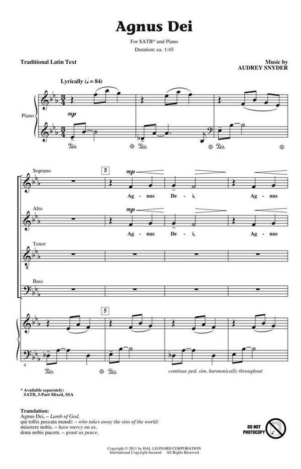 Agnus Dei  for mixed chorus and piano  chorus score