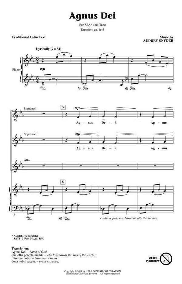 Agnus Dei  for female choir (SSA) and piano  score
