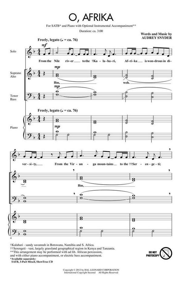 Audrey Snyder, O, Afrika&nbsp;&nbsp;SATB&nbsp;&nbsp;Chorpartitur