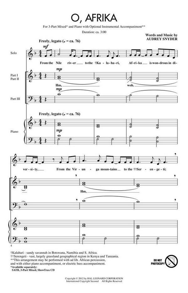 Audrey Snyder, O, Afrika&nbsp;&nbsp;3-Part Choir&nbsp;&nbsp;Chorpartitur