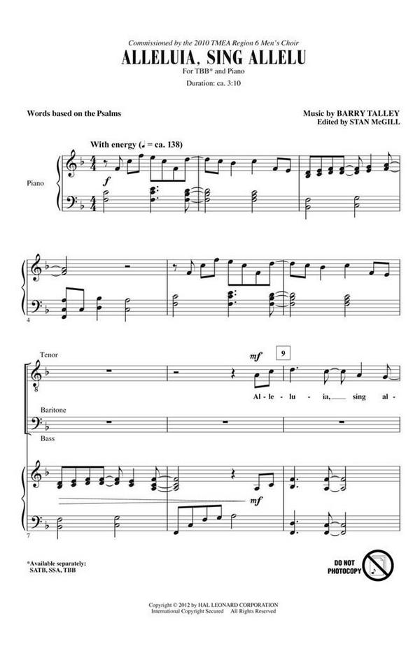 Barry Talley, Alleluia, Sing Allelu&nbsp;&nbsp;TBB&nbsp;&nbsp;Chorpartitur