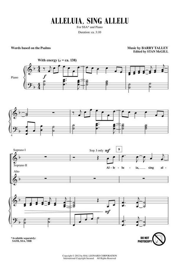 Barry Talley, Alleluia, Sing Allelu&nbsp;&nbsp;SSA&nbsp;&nbsp;Chorpartitur