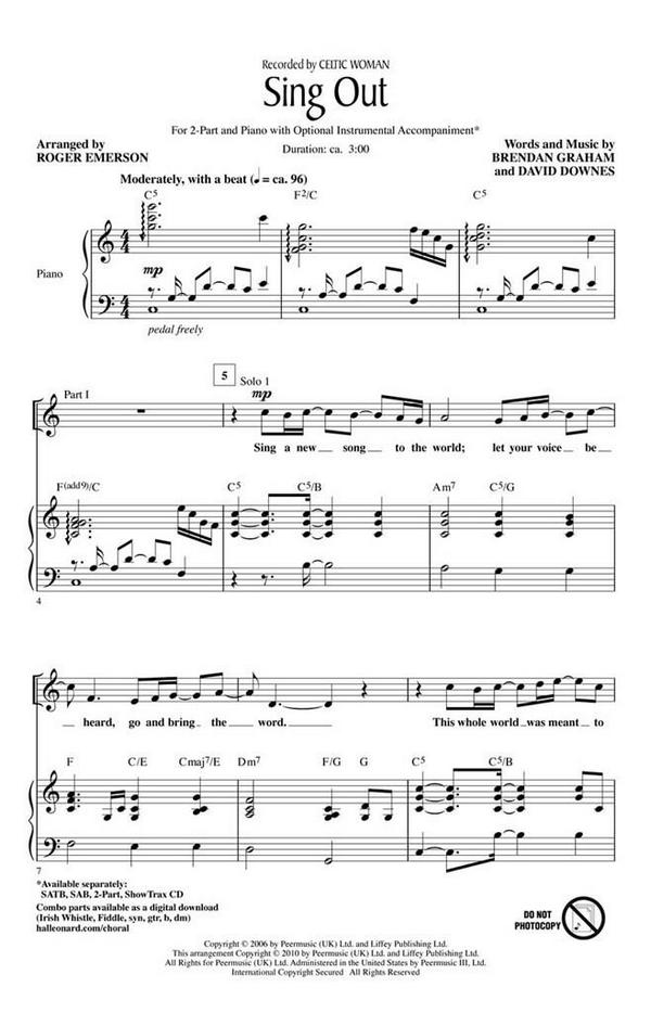 Brendan Graham, Sing Out&nbsp;&nbsp;2-Part Choir&nbsp;&nbsp;Chorpartitur