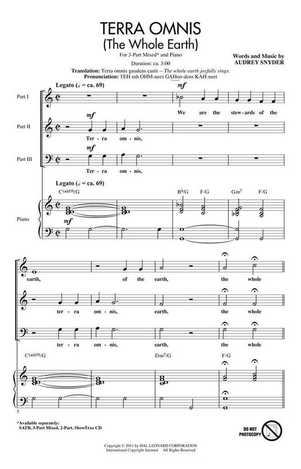Audrey Snyder, Terra Omnis&nbsp;&nbsp;SAB and Piano&nbsp;&nbsp;Chorpartitur