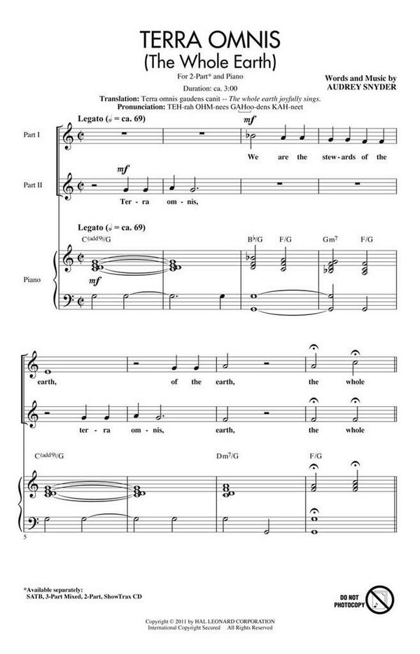 Audrey Snyder, Terra Omnis&nbsp;&nbsp;SA and Piano&nbsp;&nbsp;Chorpartitur