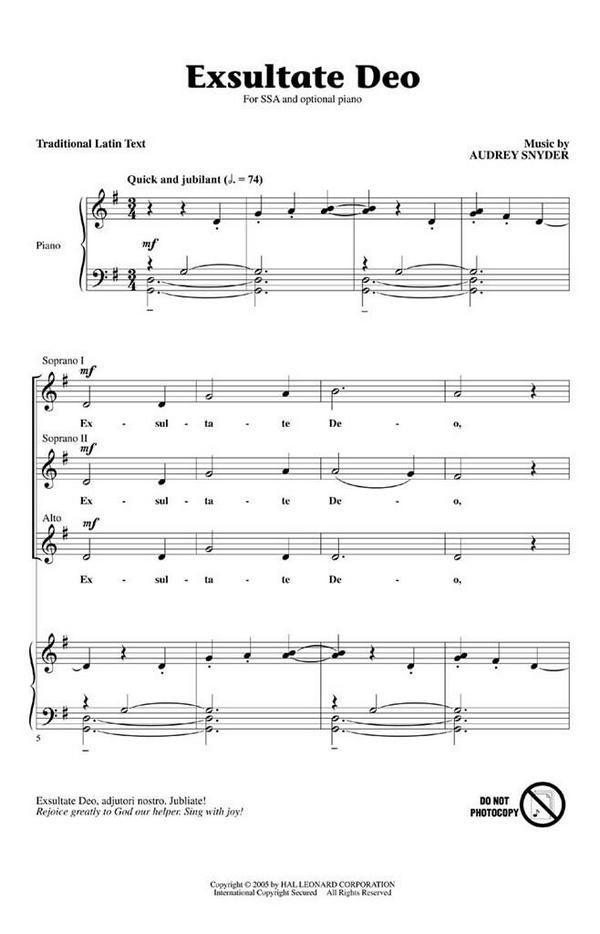 Audrey Snyder, Exsultate Deo&nbsp;&nbsp;SSA&nbsp;&nbsp;Chorpartitur