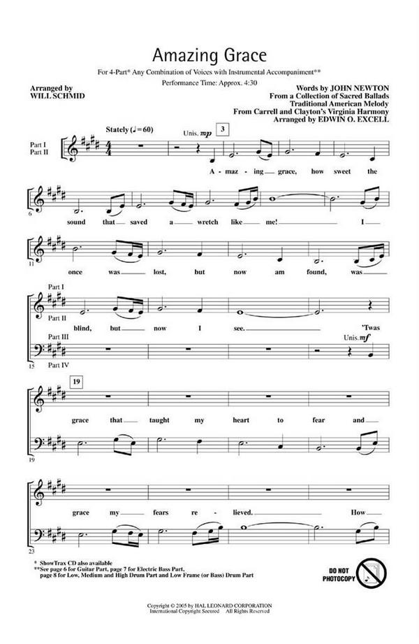 Amazing Grace&nbsp;&nbsp;4-Part&nbsp;&nbsp;Chorpartitur
