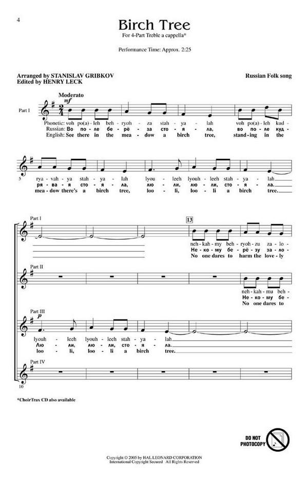 Birch Tree&nbsp;&nbsp;4-Part Choir a Cappella&nbsp;&nbsp;Chorpartitur