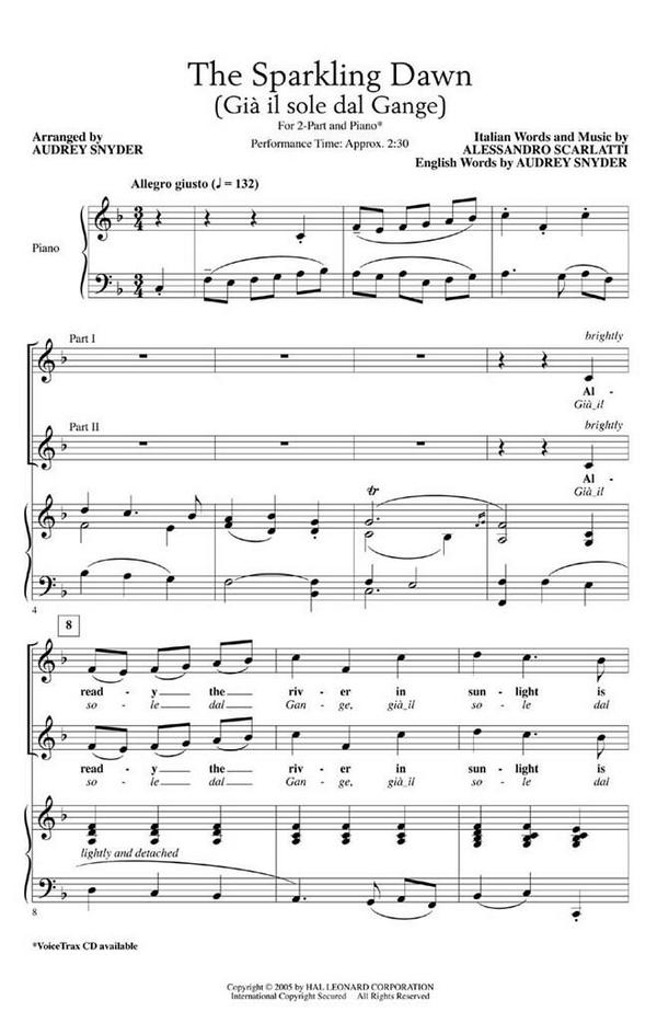 Alessandro Scarlatti, The Sparkling Dawn&nbsp;&nbsp;2-Part Choir&nbsp;&nbsp;Chorpartitur