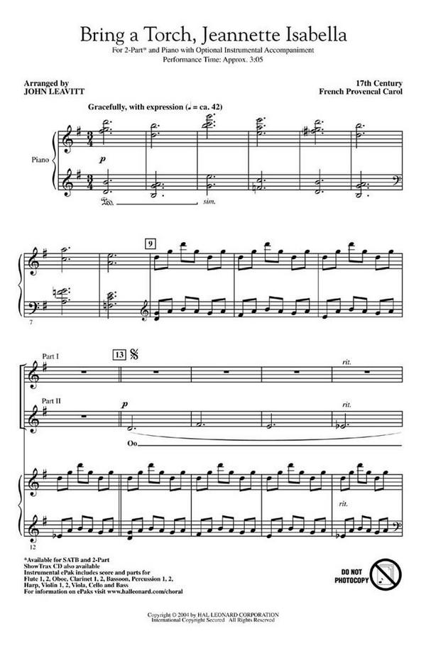 Bring a Torch, Jeanette Isabella&nbsp;&nbsp;2-Part Choir&nbsp;&nbsp;Chorpartitur