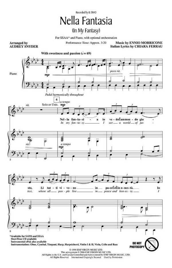 Nella Fantasia (In my Fantasy)  for femal chorus (SSAA) and piano  vocal score (it/en)